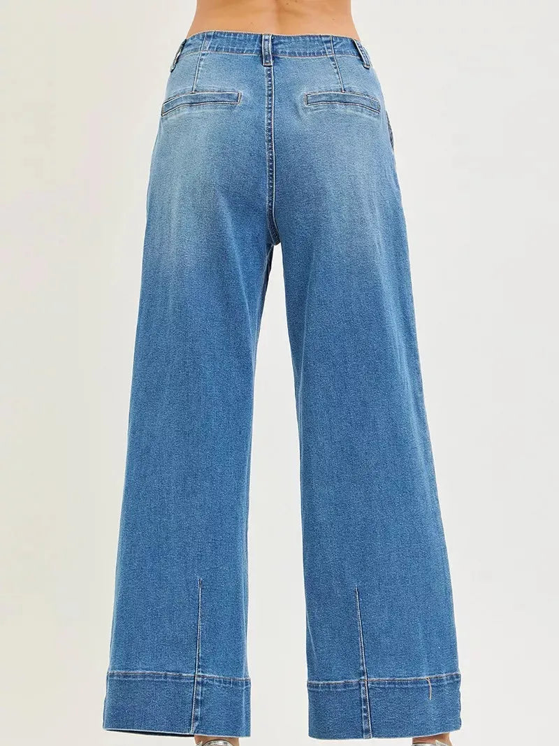 Risen City Stroll Slouchy Wide Leg Jeans With Pleats-Women's Jeans-Shop Z & Joxa