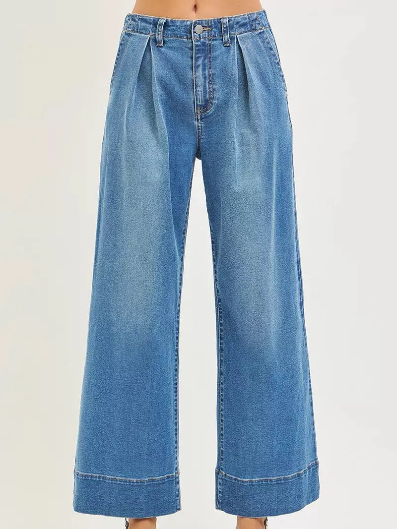 Risen City Stroll Slouchy Wide Leg Jeans With Pleats-Women's Jeans-Shop Z & Joxa