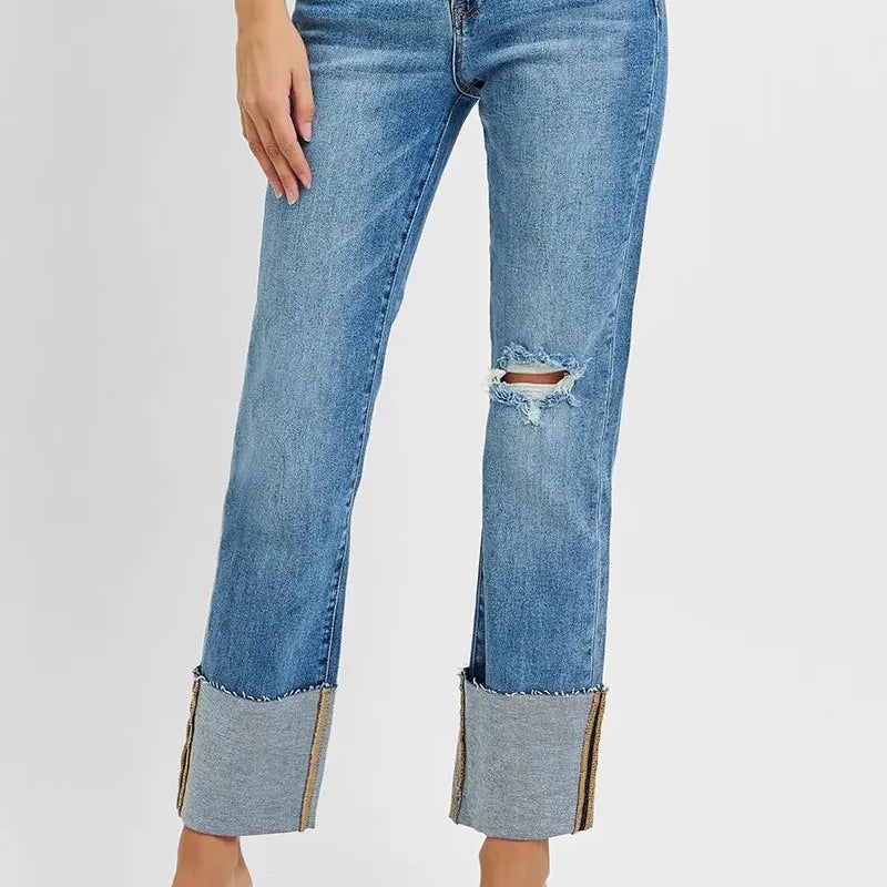 Risen CityStride High Rise Ankle Straight Wide Cuffed Jeans-Women's Jeans-Shop Z & Joxa