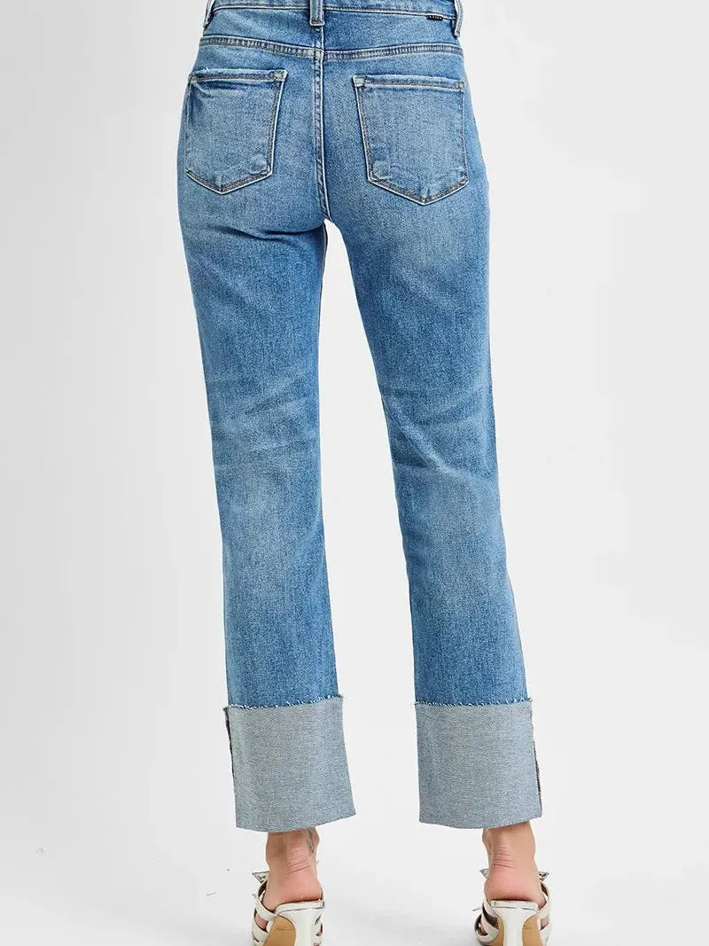 Risen CityStride High Rise Ankle Straight Wide Cuffed Jeans-Women's Jeans-Shop Z & Joxa