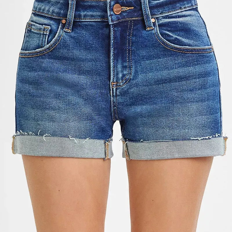Risen Coastline Cuffed Low Rise Cuffed Denim Shorts-Women's Shorts-Shop Z & Joxa