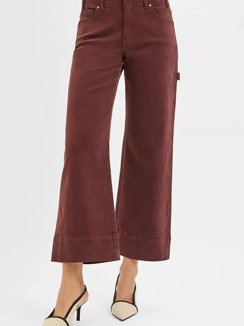 Risen Cocoa Contour Tummy Control High Rise Wide Crop Jeans-Women's Jeans-Shop Z & Joxa