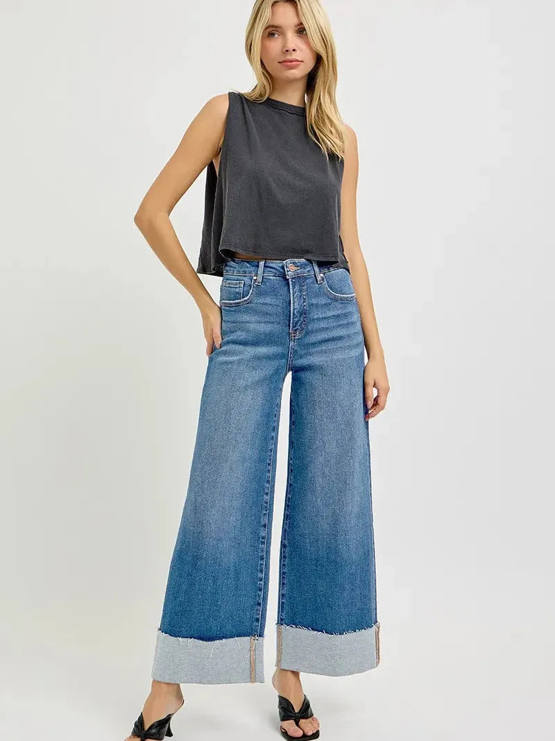 Risen Confidence Cuff Tummy Control High-Rise Crop Jeans-Women's Jeans-Shop Z & Joxa