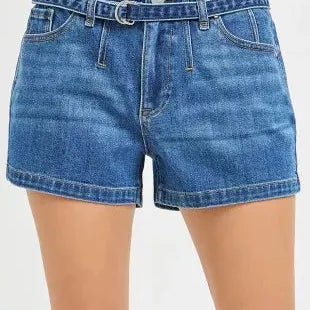 Risen Cool Girl Slouchy Denim Shorts with Belt-Women's Shorts-Shop Z & Joxa