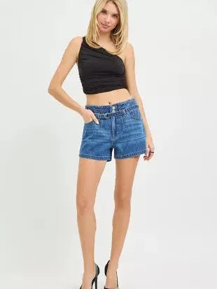 Risen Cool Girl Slouchy Denim Shorts with Belt-Women's Shorts-Shop Z & Joxa