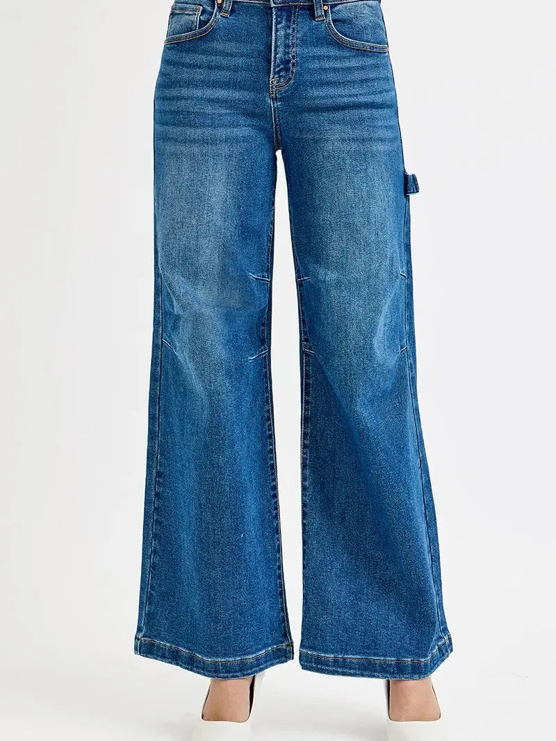 Risen Crush Patch High Rise Wide Leg Patch Detailed Jeans-Women's Jeans-Shop Z & Joxa