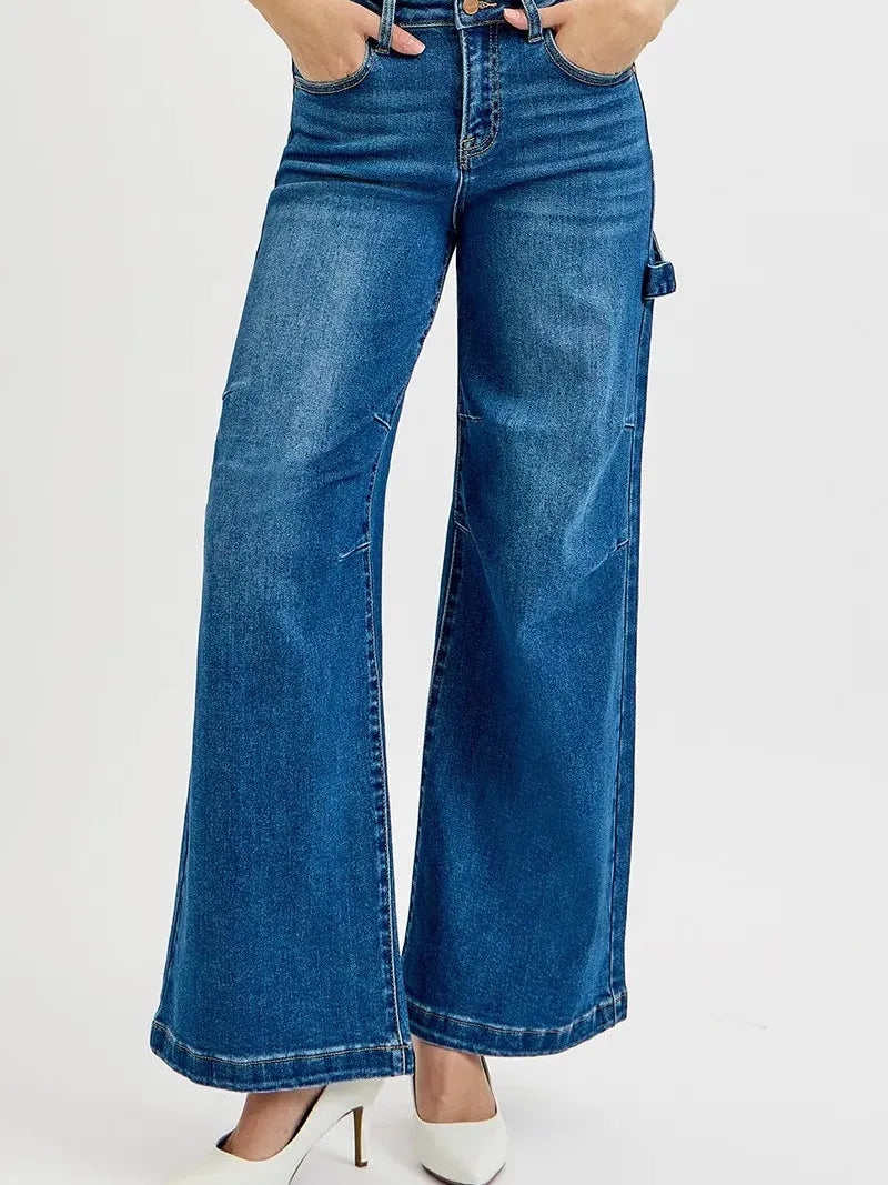 Risen Crush Patch High Rise Wide Leg Patch Detailed Jeans-Women's Jeans-Shop Z & Joxa