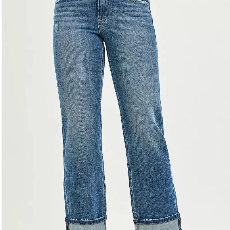 Risen Cuff & Chill Straight Cut Slouchy Jeans with Cuffed Hem-Women's Jeans-Shop Z & Joxa