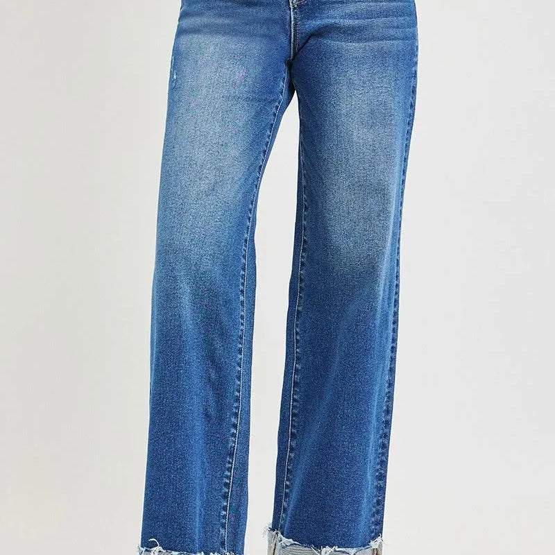 Risen Cuffed & Collected High Rise Wide Leg Jeans With Cuffs-Women's Jeans-Shop Z & Joxa