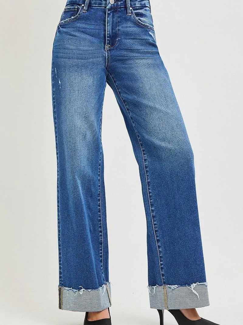 Risen Cuffed & Collected High Rise Wide Leg Jeans With Cuffs-Women's Jeans-Shop Z & Joxa