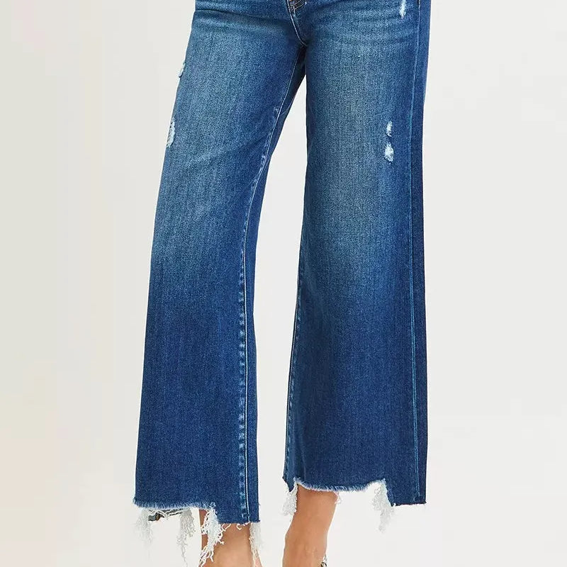 Risen Cut to the Chase High Rise Fringe Hem Cropped Jeans-Women's Jeans-Shop Z & Joxa