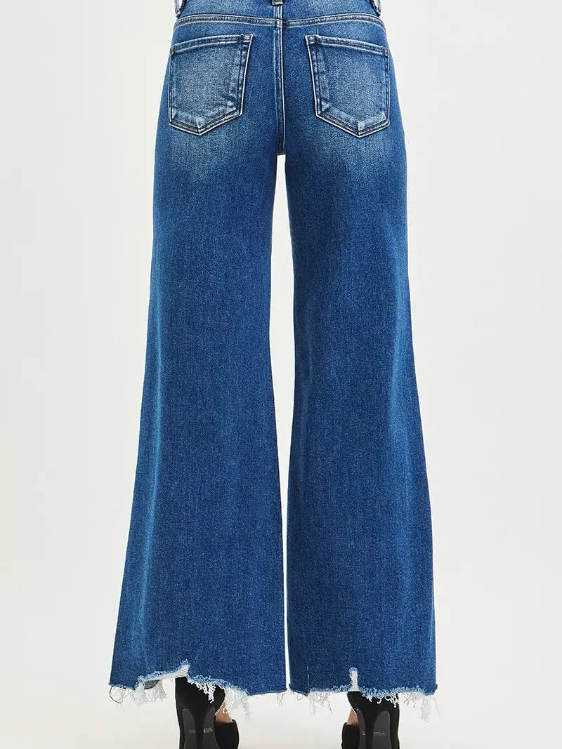 Risen Distressed & Unbothered High Rise Wide Leg Jeans-Women's Jeans-Shop Z & Joxa