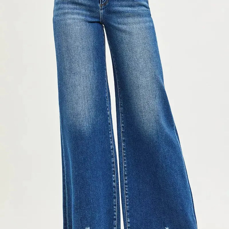 Risen Distressed & Unbothered High Rise Wide Leg Jeans-Women's Jeans-Shop Z & Joxa