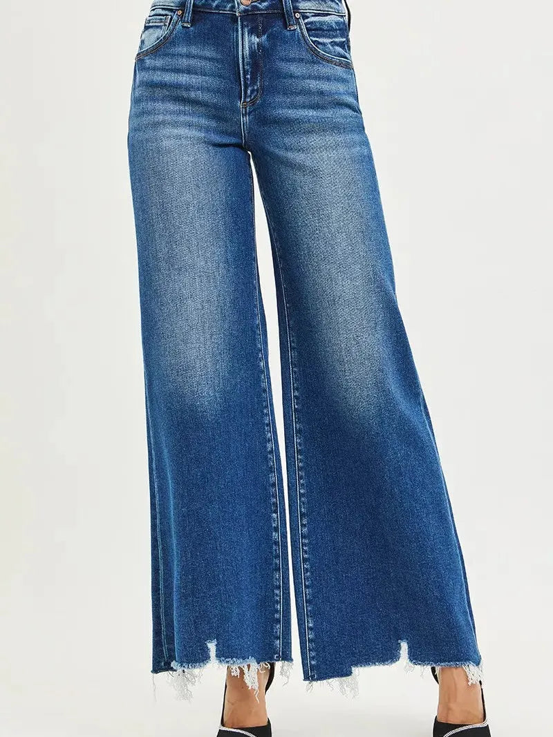 Risen Distressed & Unbothered High Rise Wide Leg Jeans-Women's Jeans-Shop Z & Joxa