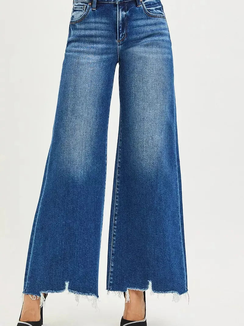 Risen Distressed & Unbothered High Rise Wide Leg Jeans-Women's Jeans-Shop Z & Joxa