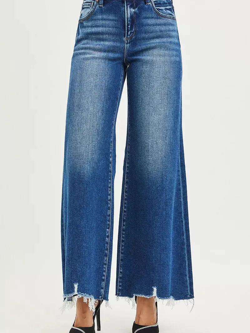 Risen Distressed & Unbothered High Rise Wide Leg Jeans-Women's Jeans-Shop Z & Joxa