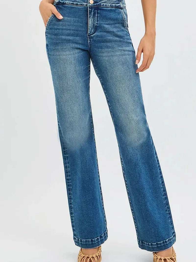 Risen Double Take Tummy Control High Rise Jeans with Double Buttons-Women's Jeans-Shop Z & Joxa