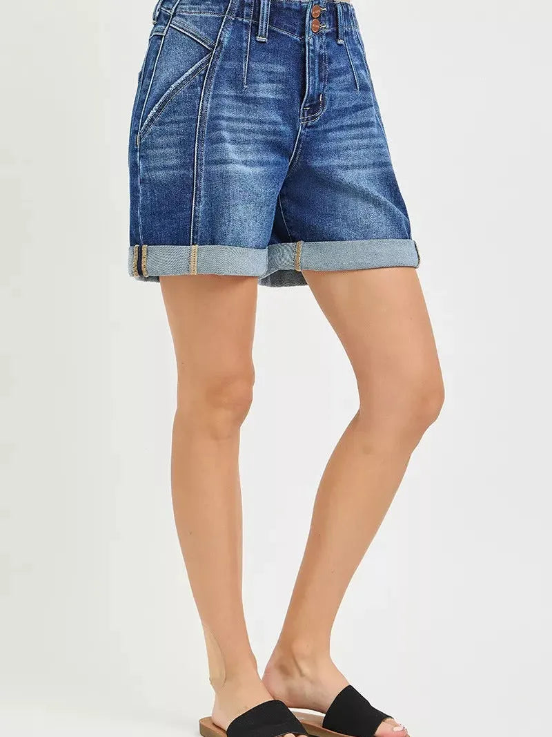Risen Downtown High Rise Seamed Roll Up Shorts-Women's Shorts-Shop Z & Joxa