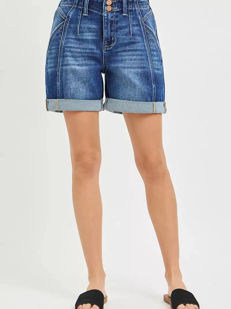 Risen Downtown High Rise Seamed Roll Up Shorts-Women's Shorts-Shop Z & Joxa