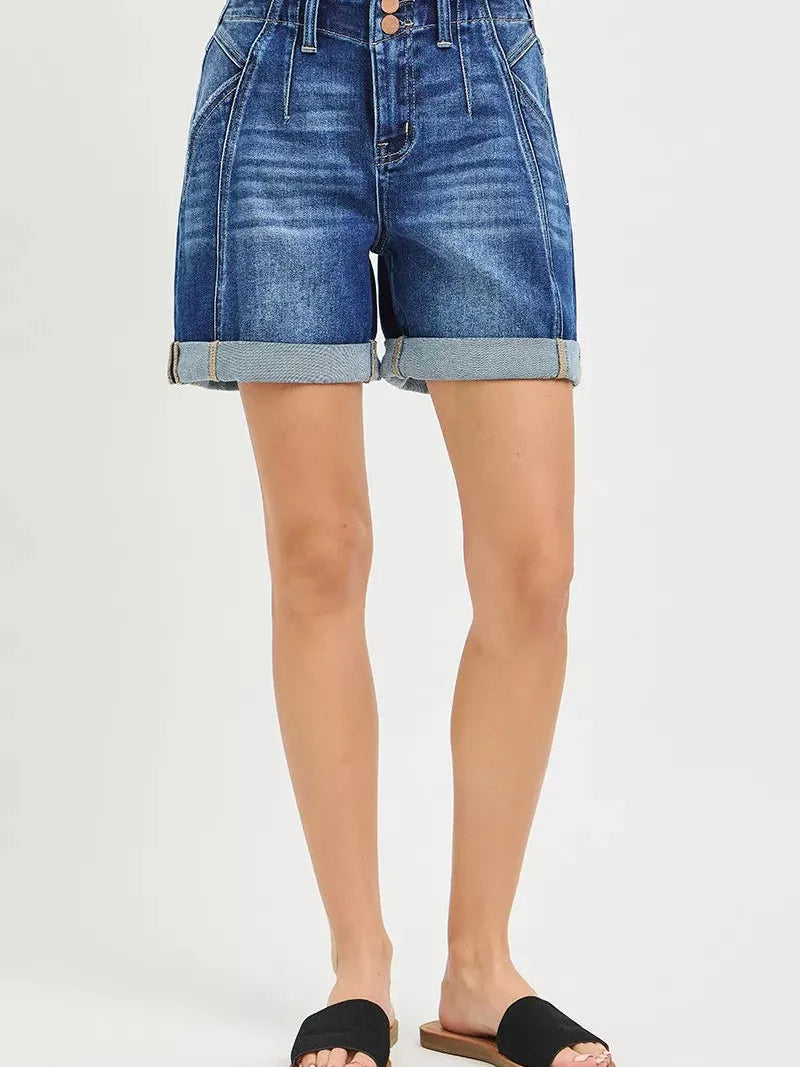Risen Downtown High Rise Seamed Roll Up Shorts-Women's Shorts-Shop Z & Joxa