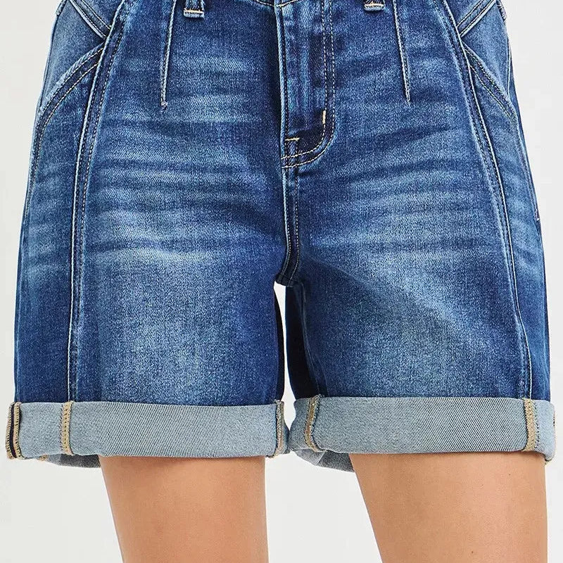 Risen Downtown High Rise Seamed Roll Up Shorts-Women's Shorts-Shop Z & Joxa