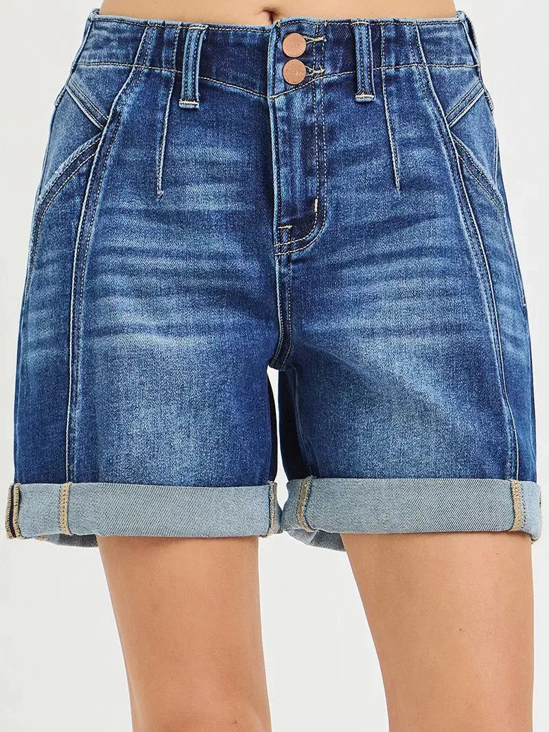 Risen Downtown High Rise Seamed Roll Up Shorts-Women's Shorts-Shop Z & Joxa