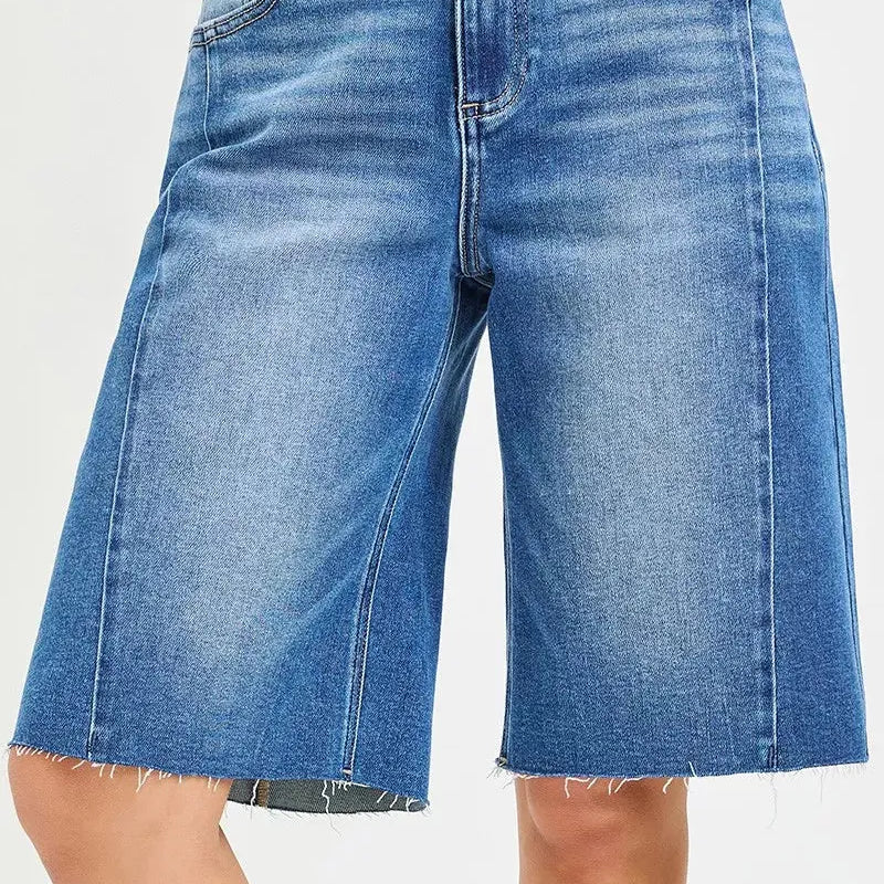 Risen Downtown Slouch Raw Hem Slouchy Seamed Jorts-Women's Shorts-Shop Z & Joxa