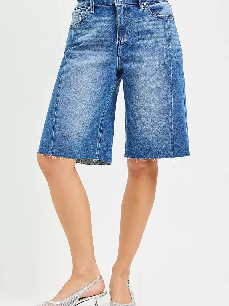 Risen Downtown Slouch Raw Hem Slouchy Seamed Jorts-Women's Shorts-Shop Z & Joxa