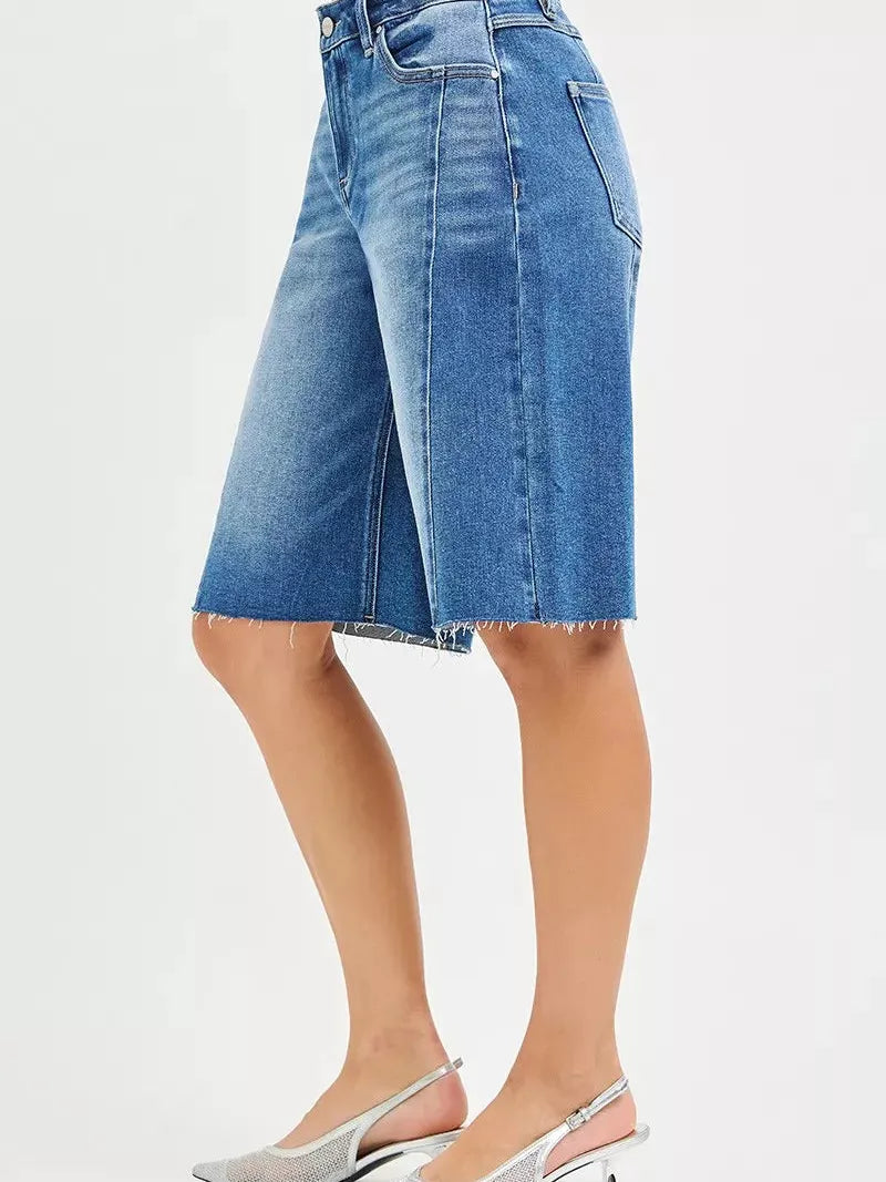 Risen Downtown Slouch Raw Hem Slouchy Seamed Jorts-Women's Shorts-Shop Z & Joxa