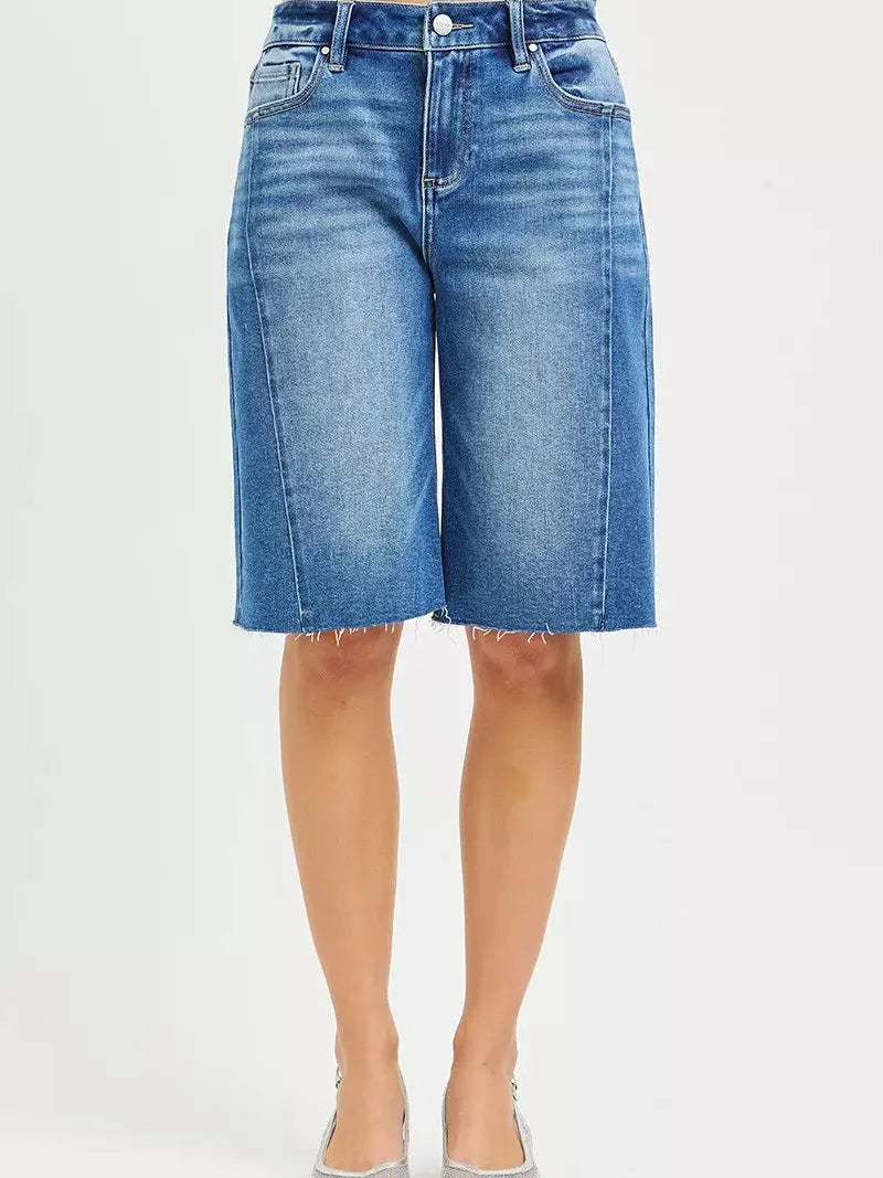Risen Downtown Slouch Raw Hem Slouchy Seamed Jorts-Women's Shorts-Shop Z & Joxa