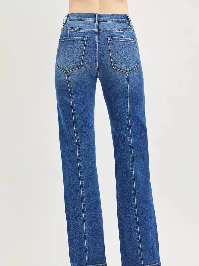 Risen Downtown Straight High Rise Patch Pocket Seamed Jeans-Women's Jeans-Shop Z & Joxa