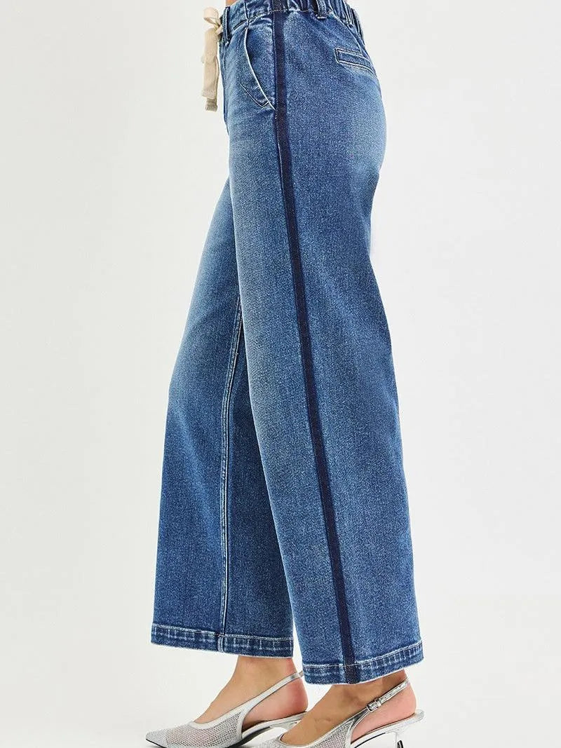 Risen Drawn to Denim Elastic High Rise Wide Cropped Jeans-Women's Jeans-Shop Z & Joxa