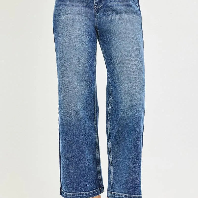 Risen Drawn to Denim Elastic High Rise Wide Cropped Jeans-Women's Jeans-Shop Z & Joxa