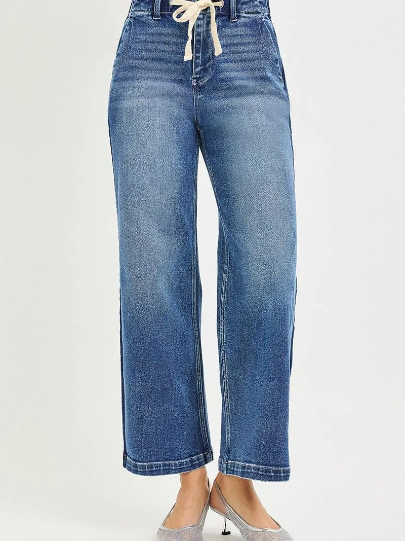 Risen Drawn to Denim Elastic High Rise Wide Cropped Jeans-Women's Jeans-Shop Z & Joxa
