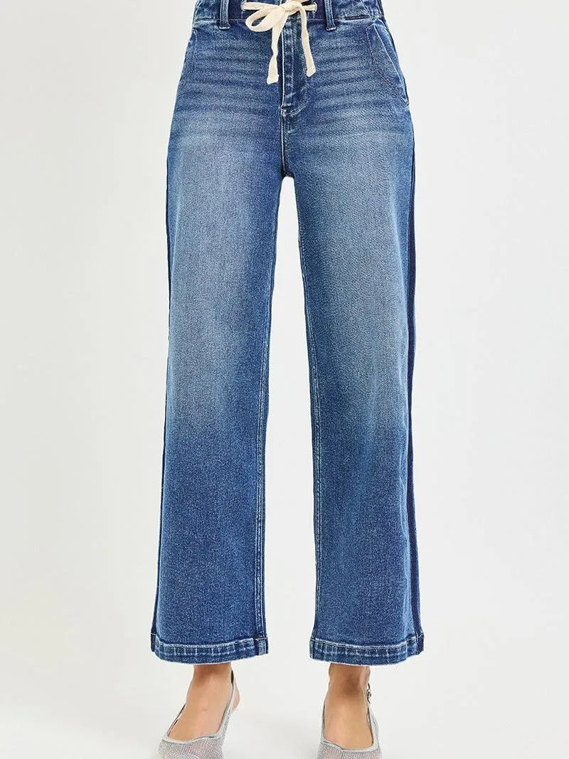 Risen Drawn to Denim Elastic High Rise Wide Cropped Jeans-Women's Jeans-Shop Z & Joxa
