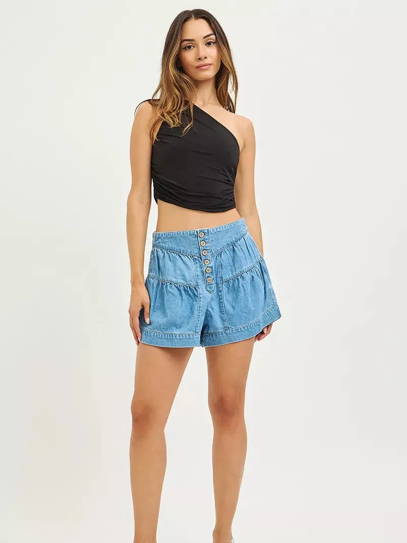Risen Easy Breeze Elastic Band Slouchy Shorts With Shirred Detail-Women's Shorts-Shop Z & Joxa