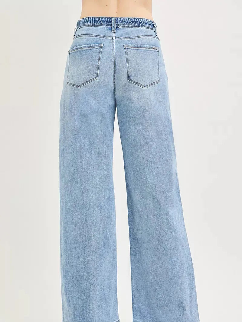 Risen Easy Street Elastic Waist Slouchy Wide Jeans with Drawstring-Women's Jeans-Shop Z & Joxa
