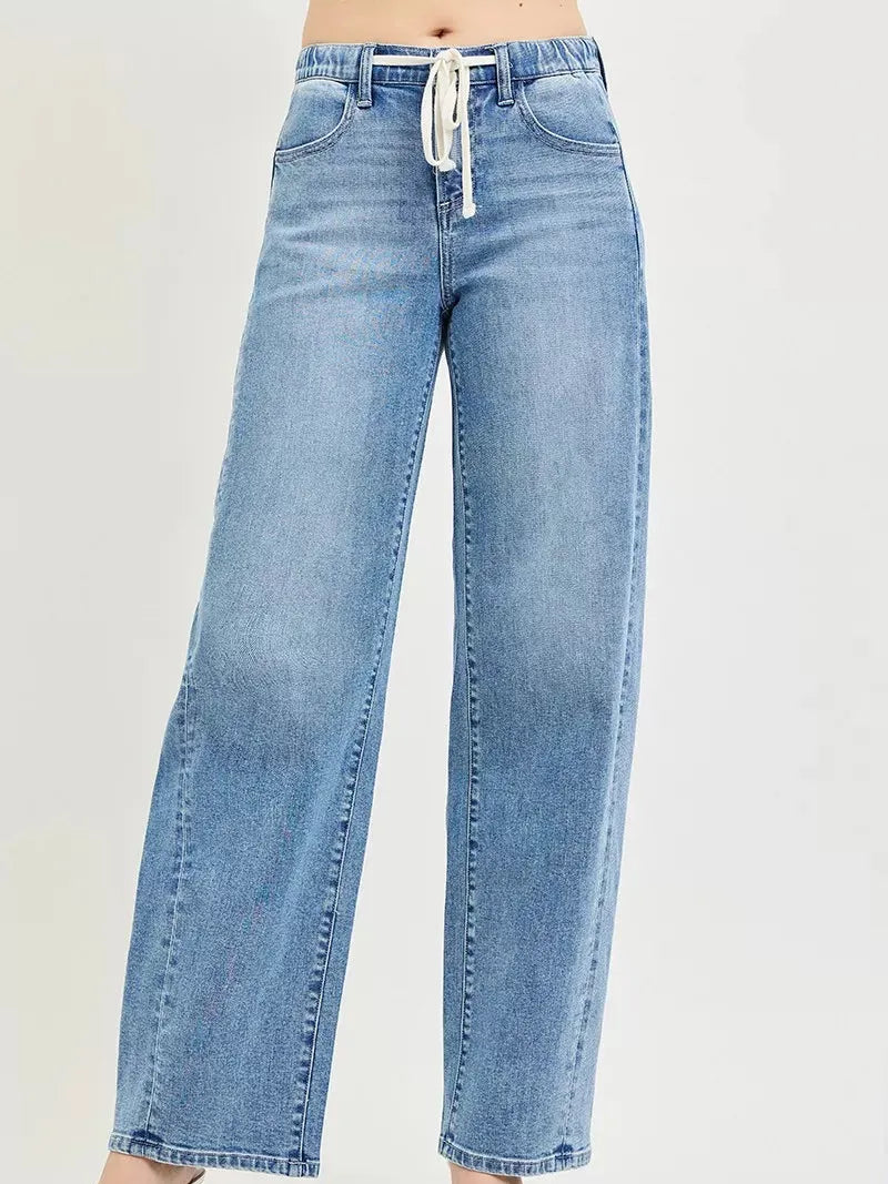 Risen Easy Street Relaxed Fit Drawstring Waist Jeans-Women's Jeans-Shop Z & Joxa