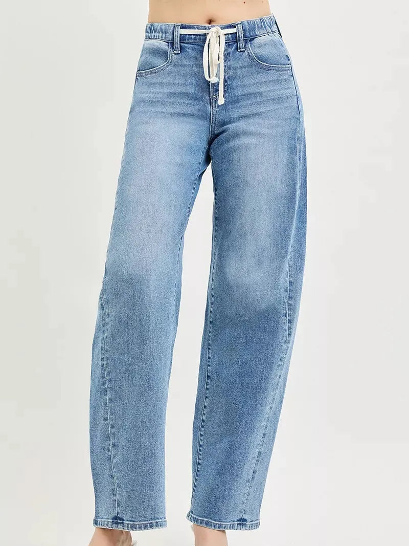 Risen Easy Street Relaxed Fit Drawstring Waist Jeans-Women's Jeans-Shop Z & Joxa
