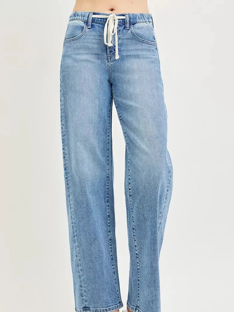 Risen Easy Street Relaxed Fit Drawstring Waist Jeans-Women's Jeans-Shop Z & Joxa
