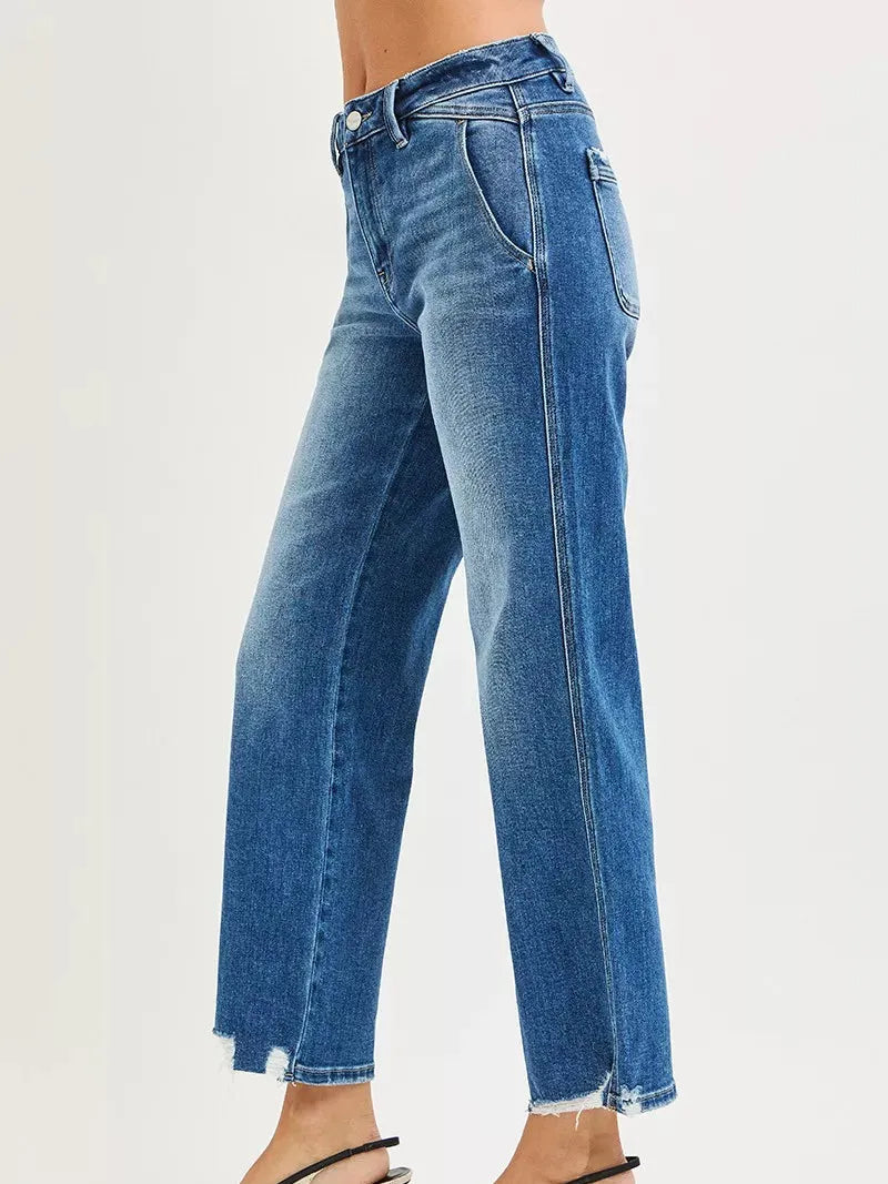 Risen Edge Appeal High Rise Ankle Distressed Hem Detail Jeans-Women's Jeans-Shop Z & Joxa