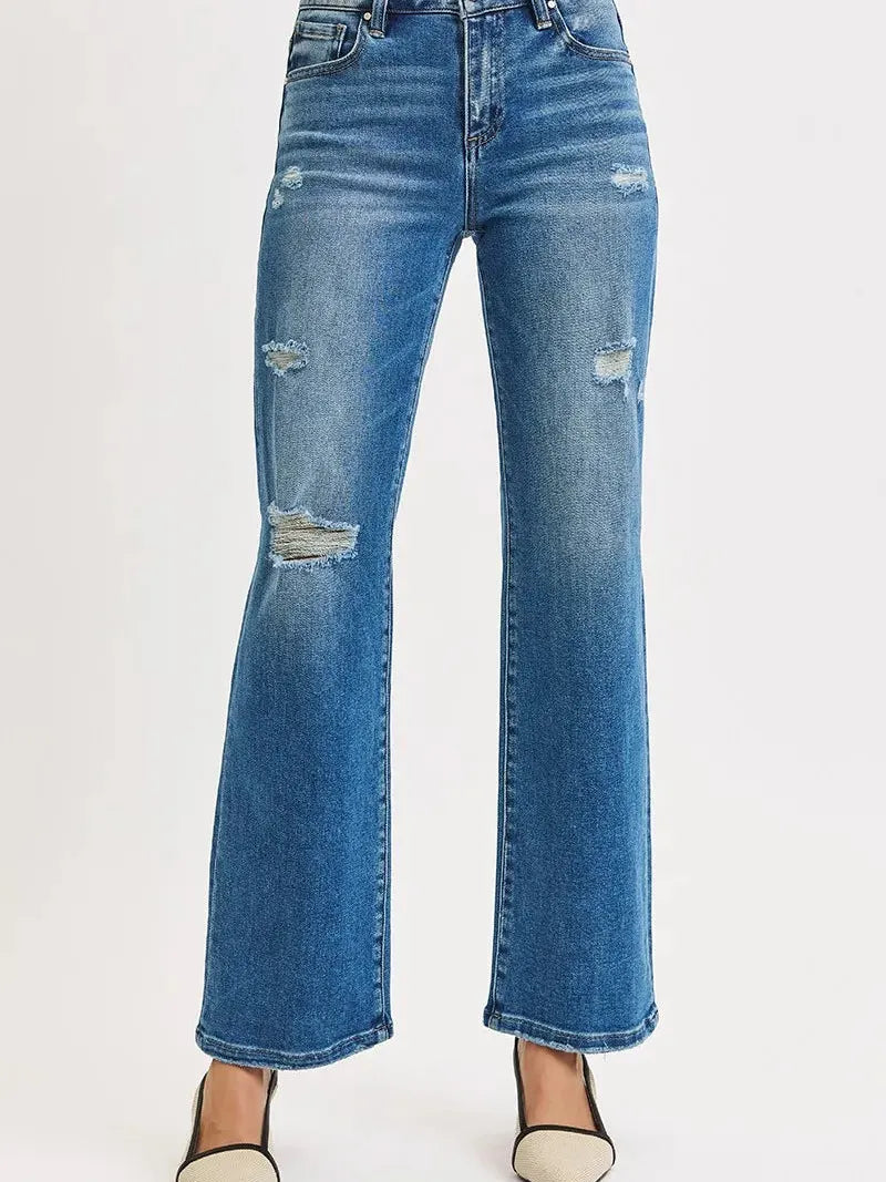 Risen Edge & Ease High-Rise Ankle Straight Distressed Jeans-Women's Jeans-Shop Z & Joxa