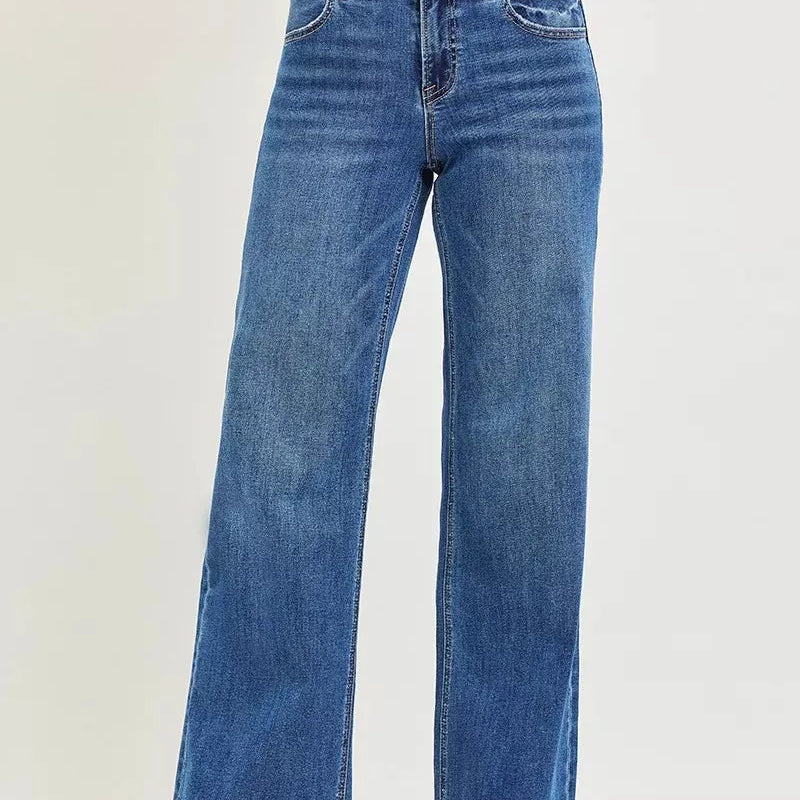 Risen Elevated Ease High Rise Wide Leg Wide Band Detail Jeans-Women's Jeans-Shop Z & Joxa