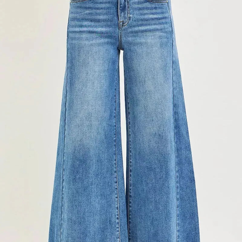 Risen Elevation High Rise Wide Leg Ankle Jeans Medium Wash-Women's Jeans-Shop Z & Joxa