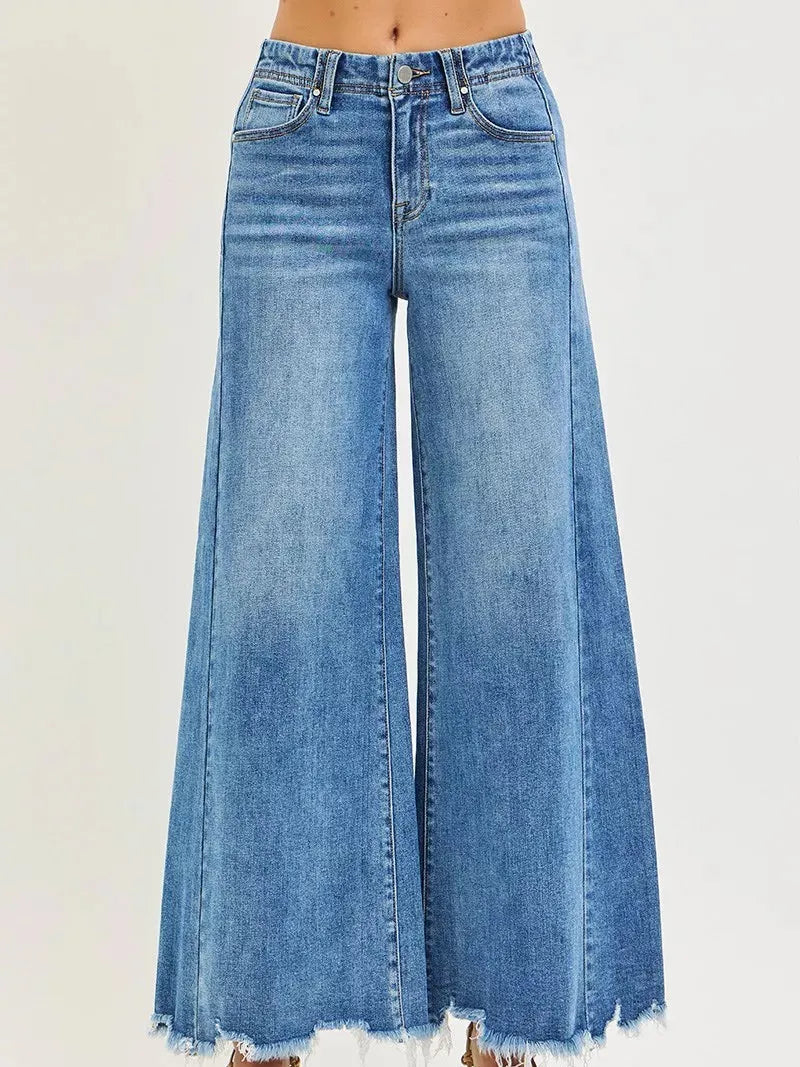 Risen Elevation High Rise Wide Leg Ankle Jeans Medium Wash-Women's Jeans-Shop Z & Joxa