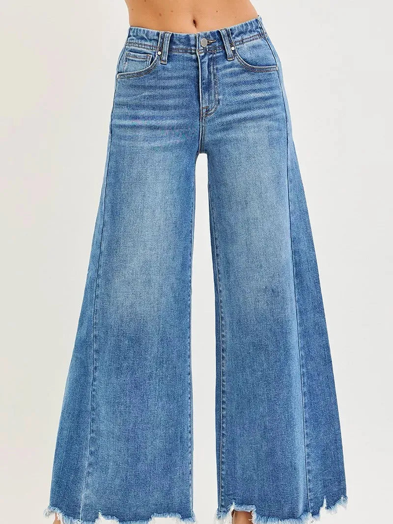 Risen Elevation High Rise Wide Leg Ankle Jeans Medium Wash-Women's Jeans-Shop Z & Joxa