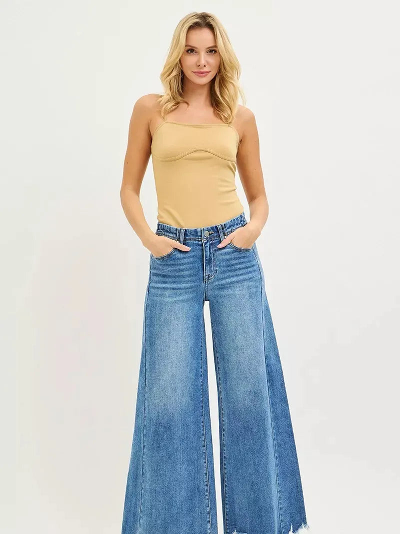 Risen Elevation High Rise Wide Leg Ankle Jeans Medium Wash-Women's Jeans-Shop Z & Joxa