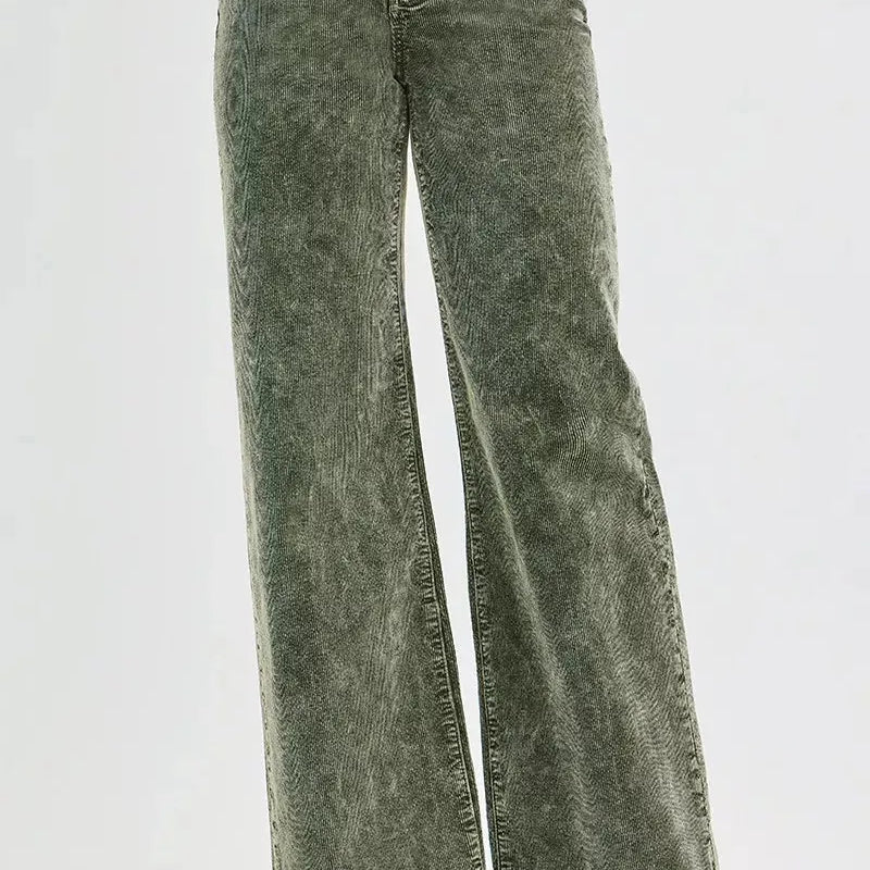 Risen Evergreen Charm High Rise Wide Leg Corduroy Jeans-Women's Jeans-Shop Z & Joxa