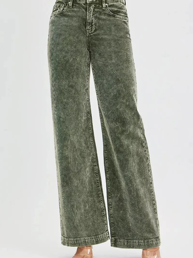 Risen Evergreen Charm High Rise Wide Leg Corduroy Jeans-Women's Jeans-Shop Z & Joxa