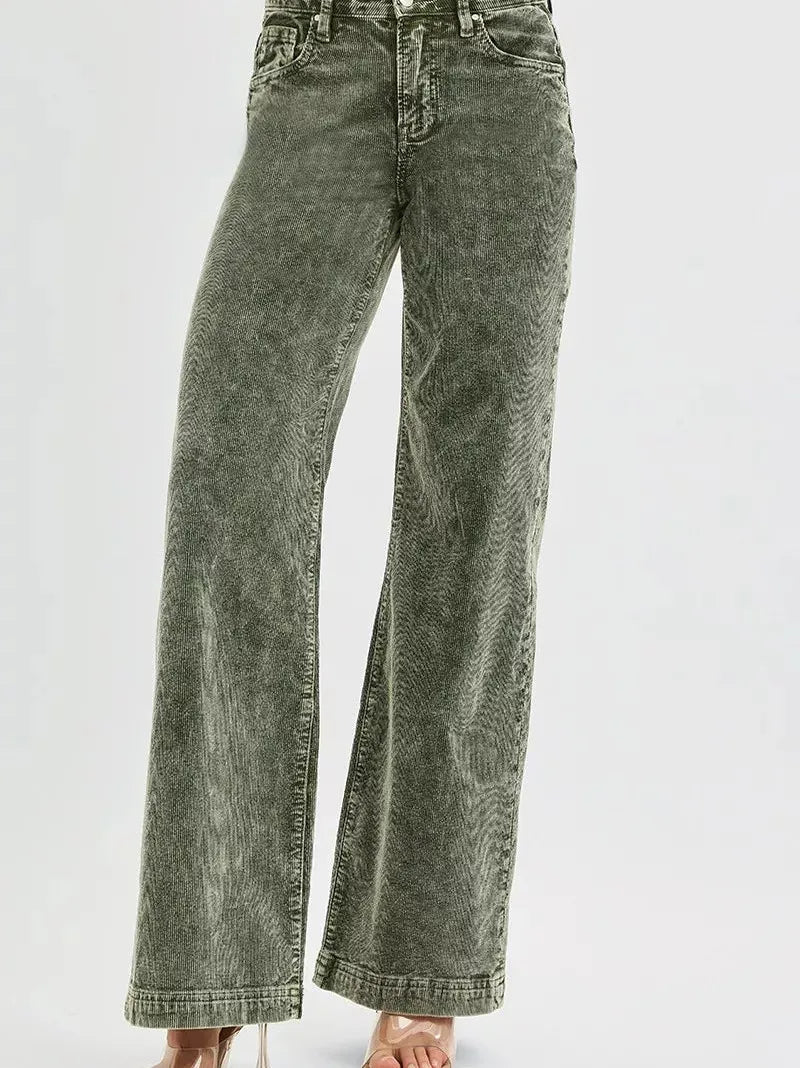 Risen Evergreen Charm High Rise Wide Leg Corduroy Jeans-Women's Jeans-Shop Z & Joxa